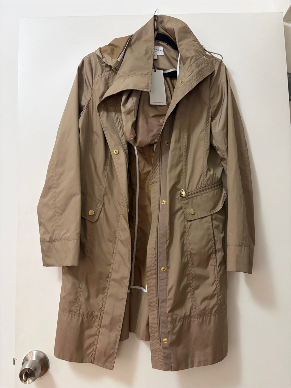 Cole Haan Khaki Hooded Raincoat S Petite Packable